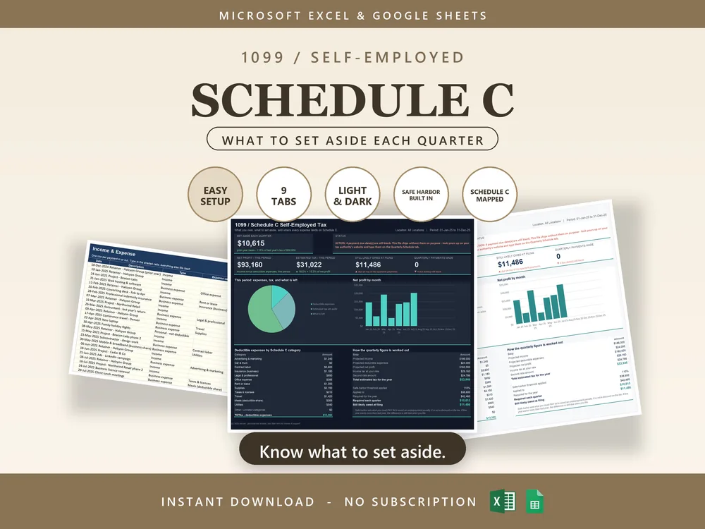 1099 / Schedule C Self-Employed Tax Spreadsheet