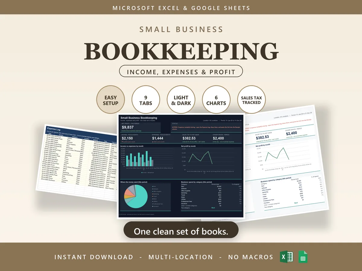 Small Business Bookkeeping (Income/Expense), open in Excel